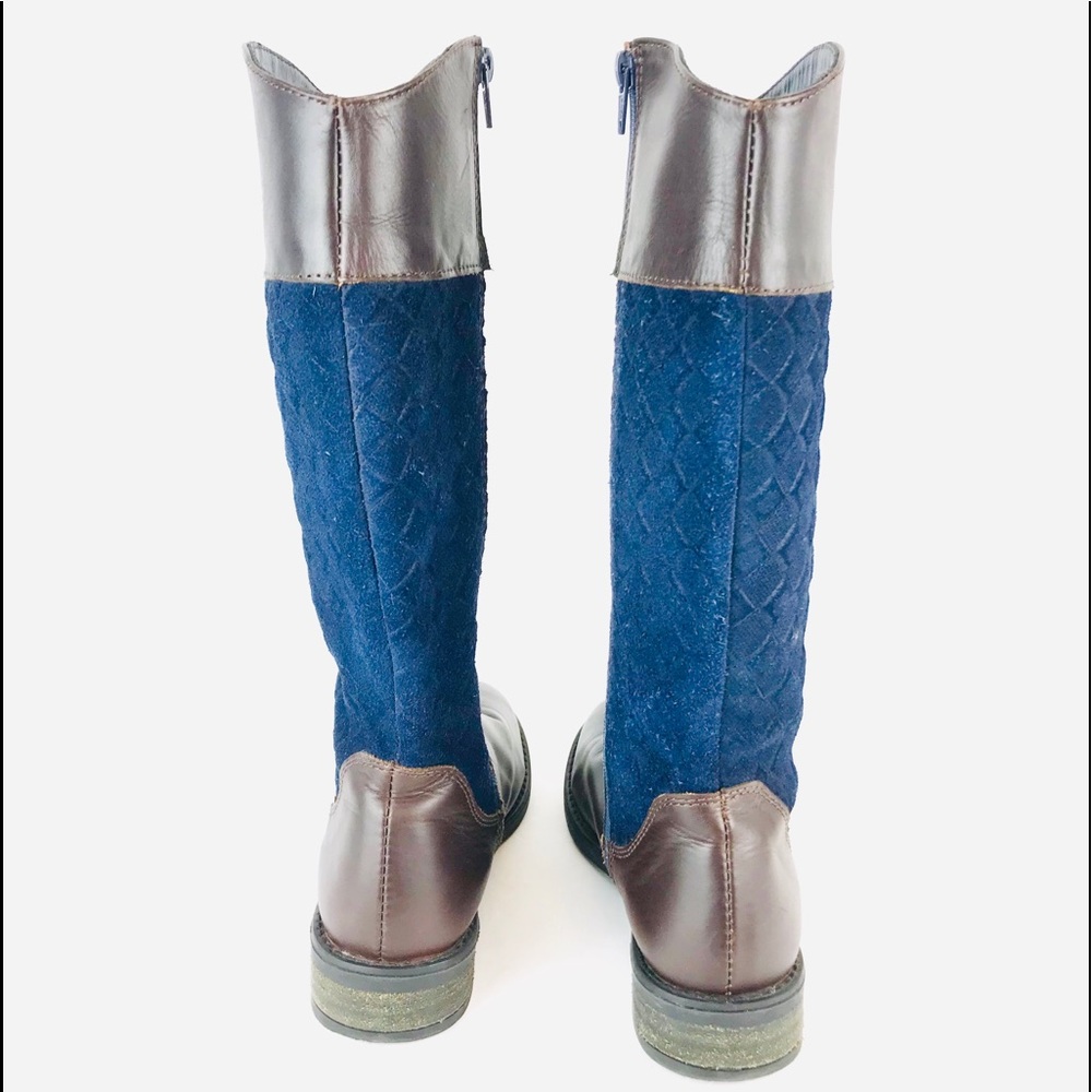 BOSI Riding Boots Quilted Blue Suede and Brown Smooth Leather Womens Size 5 - Picture 4 of 8